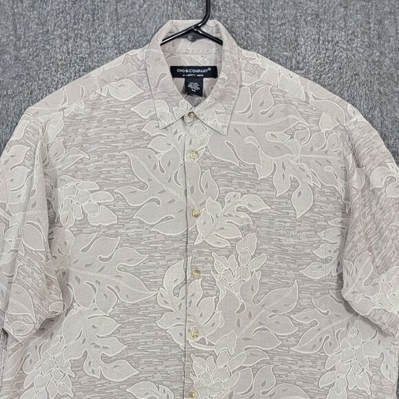 Ono & Company Liberty House Hawaiian Shirt Mens XXL Taupe Leaf Print Silk Blend - Picture 2 of 10